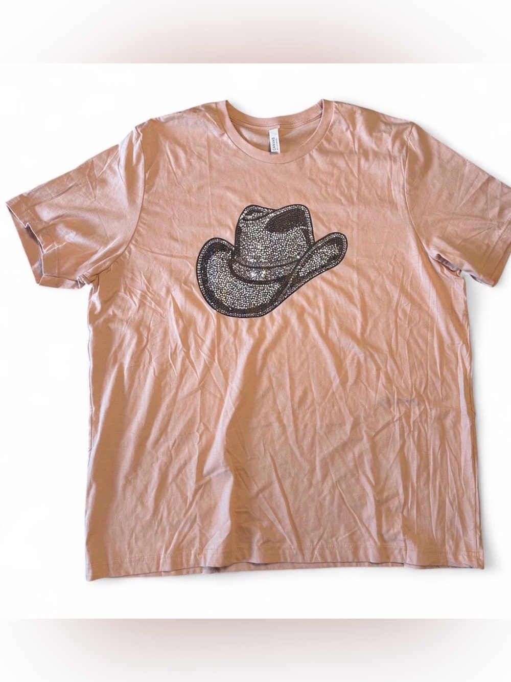 Faux Rhinestone Cowboy Hat Graphic Tee - Dusty Pink Size 3XL